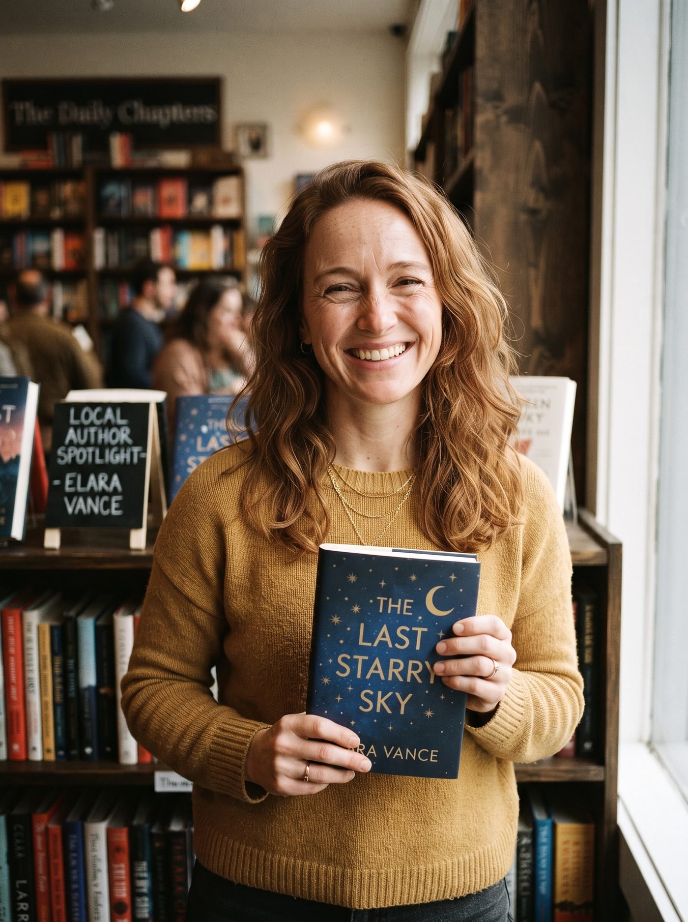 A published author holding their book